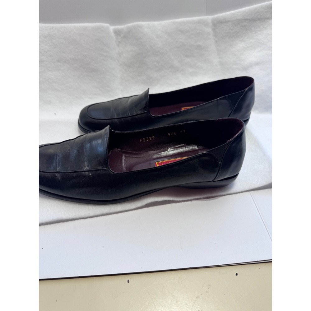 Cole Haan City Black Leather Loafers Made in Italy Square Toe Flats F5329 9.5 B
